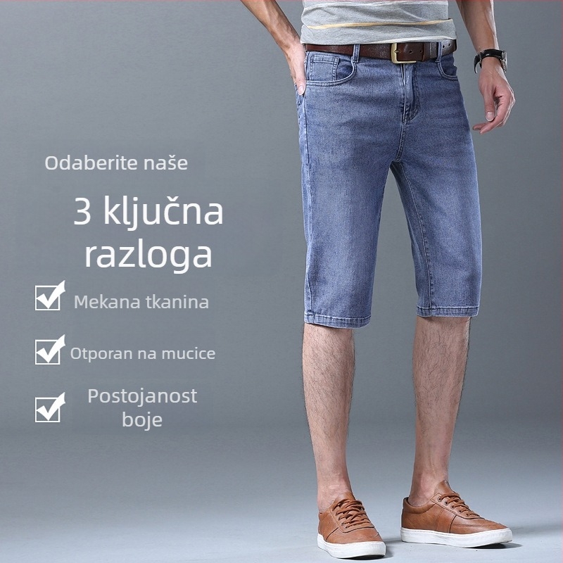 Muške ljetne traper kratke hlače, visok struk, elastičan materijal, ravnog kroja, detalj džepova
