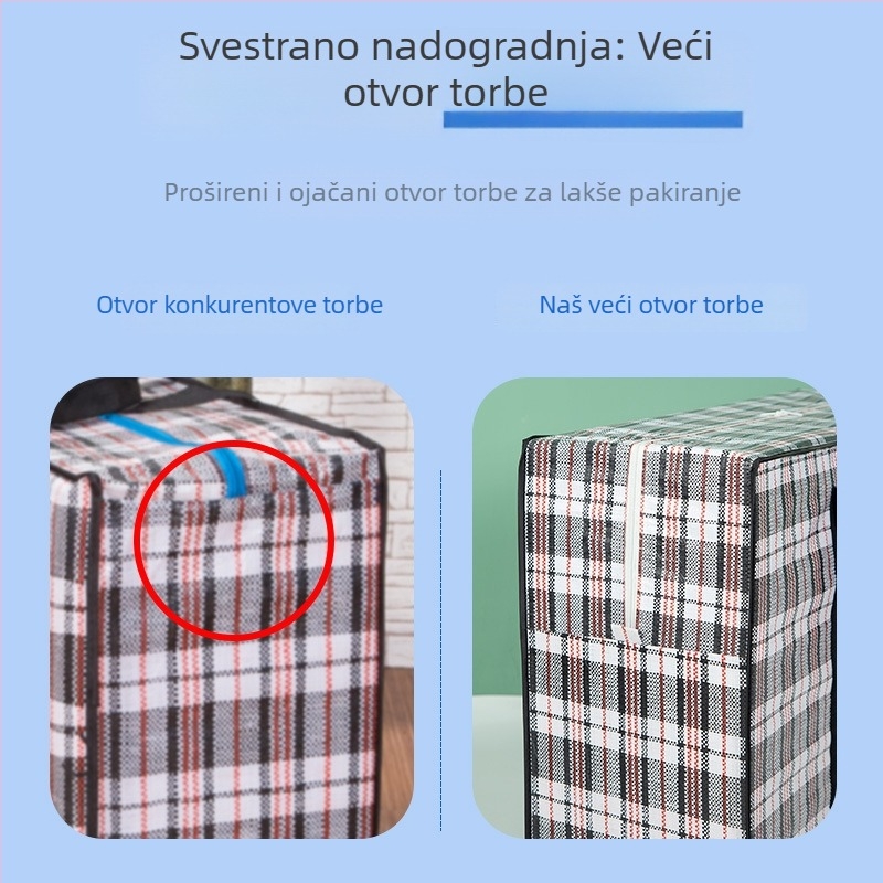 Kockasta torba od tkanine za preseljenje i skladištenje; vodootporna, otporna na vlagu i prašinu; ojačana i izdržljiva.
