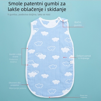 Baby vreća za spavanje s bezrukavnom vestom za novorođenčad, ljetna lagana deka, poliester tkanina, vlaknasto punjenje