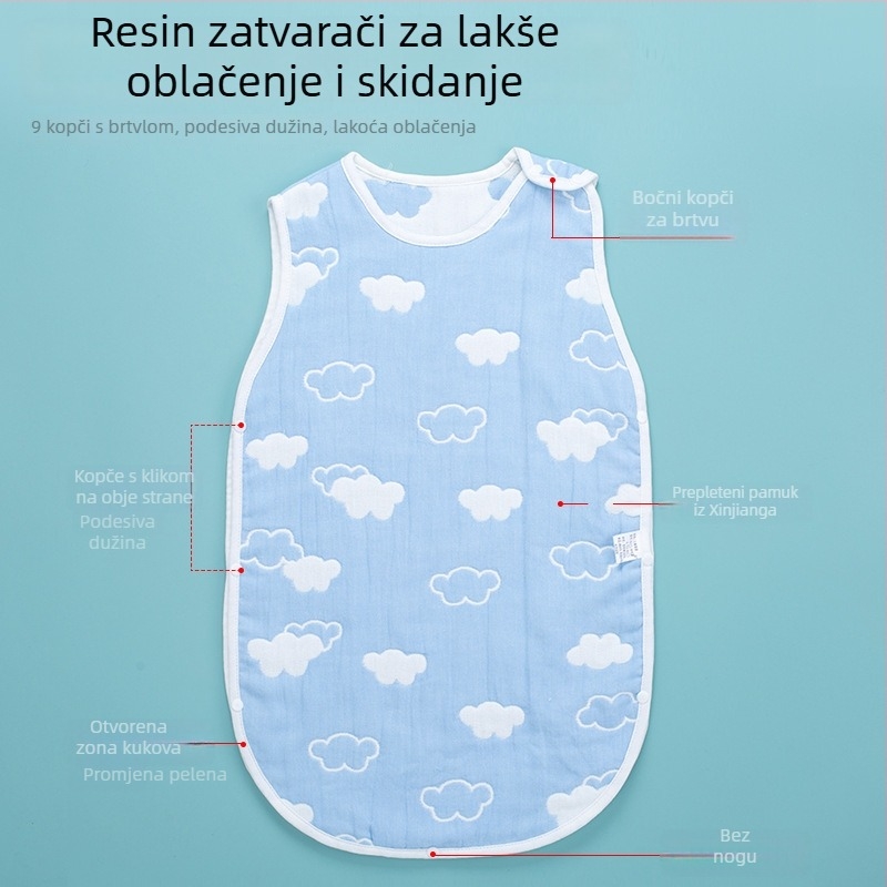 Baby vreća za spavanje s bezrukavnom vestom za novorođenčad, ljetna lagana deka, poliester tkanina, vlaknasto punjenje