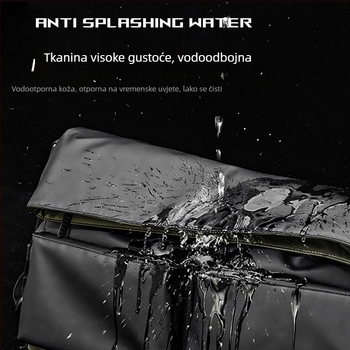 Putna torba s krivom remenom, multifunkcionalna s razdjelom suho/mokro, vodootporna, ultra lagana, kapacitet 20–35 L, materijal Leather film, podloga od poliester, gradski minimalistički stil.
