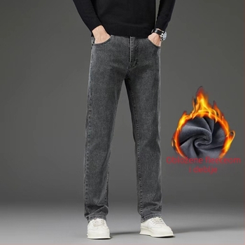 Muške traperice ravnog kroja s flis podstavom, niska struka, prednji zatvarač, visoka elastičnost