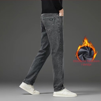 Muške traperice ravnog kroja s flis podstavom, niska struka, prednji zatvarač, visoka elastičnost