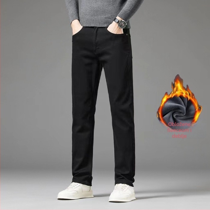 Muške traperice ravnog kroja s flis podstavom, niska struka, prednji zatvarač, visoka elastičnost