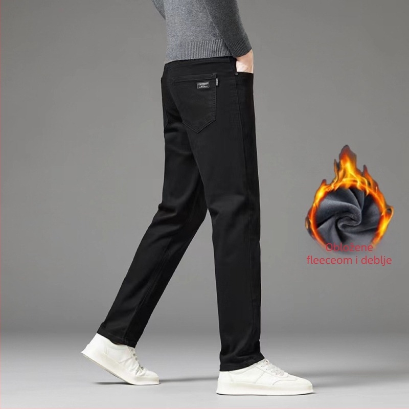 Muške traperice ravnog kroja s flis podstavom, niska struka, prednji zatvarač, visoka elastičnost