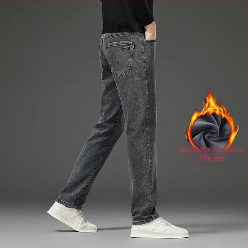 Muške traperice ravnog kroja s flis podstavom, niska struka, prednji zatvarač, visoka elastičnost