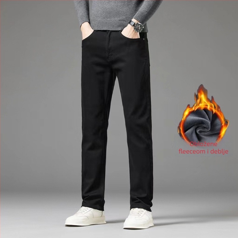 Muške traperice ravnog kroja s flis podstavom, niska struka, prednji zatvarač, visoka elastičnost