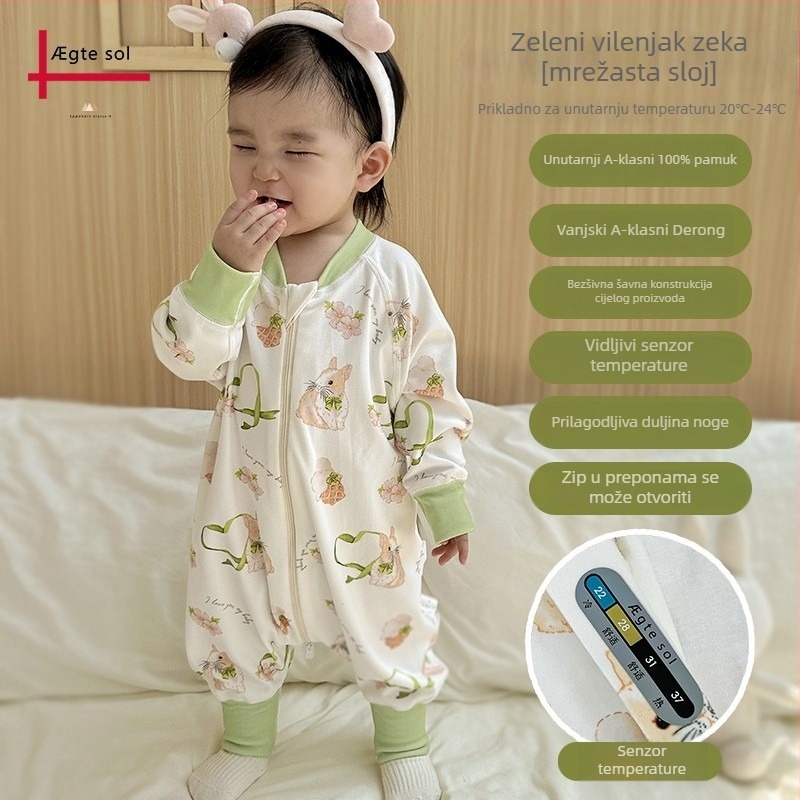 Dječji spavaći vreć s podijeljenim nogama, Derong tkanina (polie ster + elastan), podstava od pamuka, punilo od čiste pamuka, pogodan za zimu, proljeće i jesen