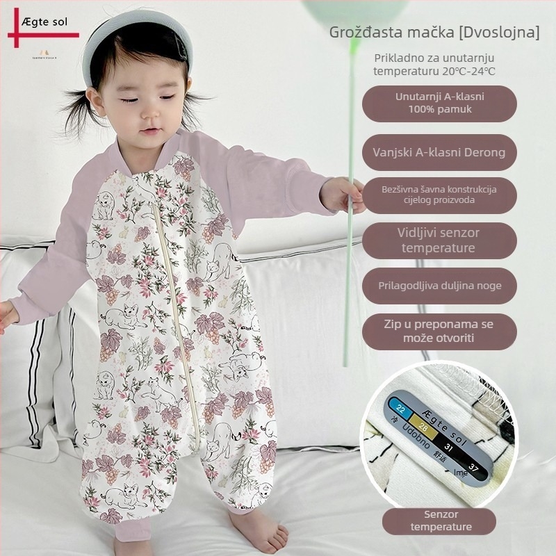 Dječji spavaći vreć s podijeljenim nogama, Derong tkanina (polie ster + elastan), podstava od pamuka, punilo od čiste pamuka, pogodan za zimu, proljeće i jesen