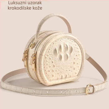 Okrugla torbica crossbody od prave kože s uzorkom krokodila, box stil, zatvaranje zipom