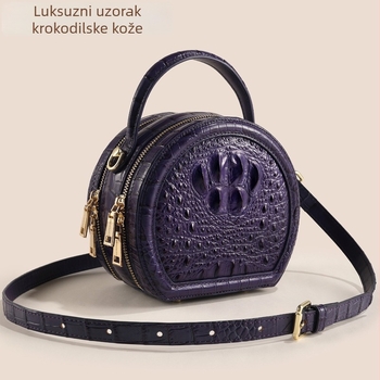 Okrugla torbica crossbody od prave kože s uzorkom krokodila, box stil, zatvaranje zipom