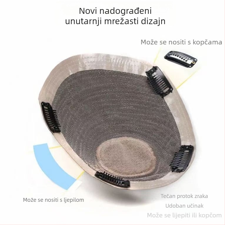 Muški komad perike za kronu — lagan, prozračan, kratka ljudska kosa, može se bojiti, pokriva sijedu kosu