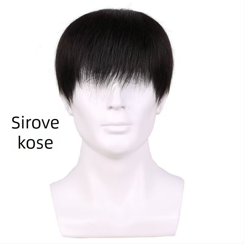 Muški komad perike za kronu — lagan, prozračan, kratka ljudska kosa, može se bojiti, pokriva sijedu kosu