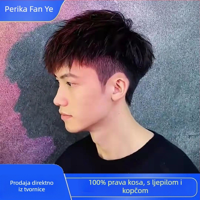Muška perika, kratka kosa, čelični klipovi, teksturirani glačani izgled, ljudska kosa, nije dopušteno perm ili boja