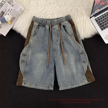 Muške traper šorceve s patchworkom, korejskog stila, ravnog kroja, za ljeto