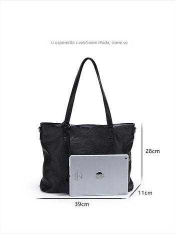 Ženska kožna tote torbica od prave kože, prvog sloja teleće kože, horizontalni kvadratni oblik, zatvarač