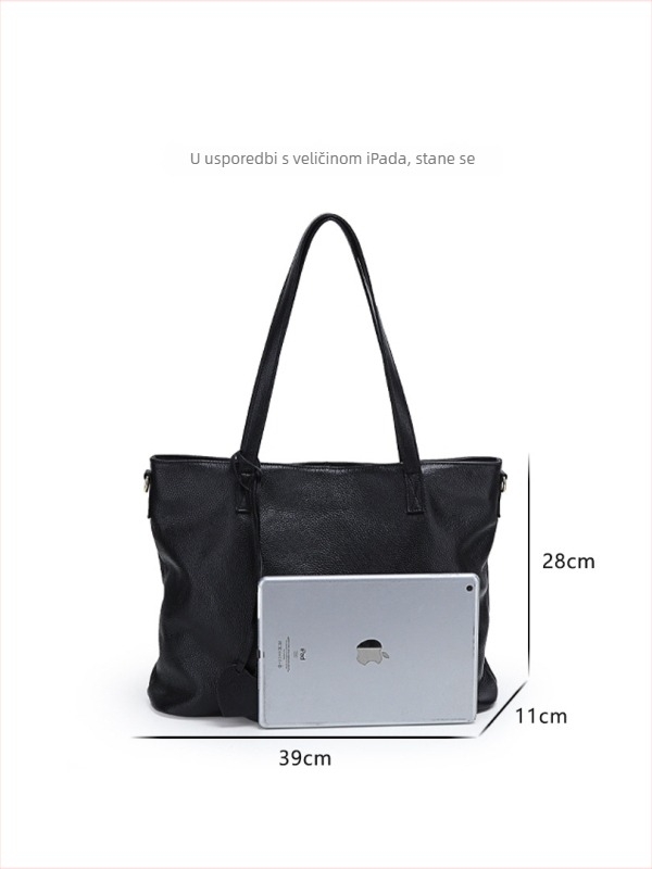 Ženska kožna tote torbica od prave kože, prvog sloja teleće kože, horizontalni kvadratni oblik, zatvarač