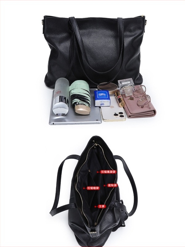 Ženska kožna tote torbica od prave kože, prvog sloja teleće kože, horizontalni kvadratni oblik, zatvarač