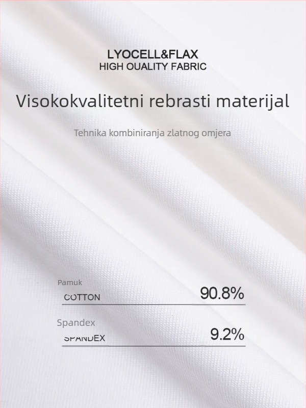 Majica od pamuka s rebrastom teksturom i čipkastim rubom na donjem dijelu, dugi rukavi, okrugli izrez, uski kroj