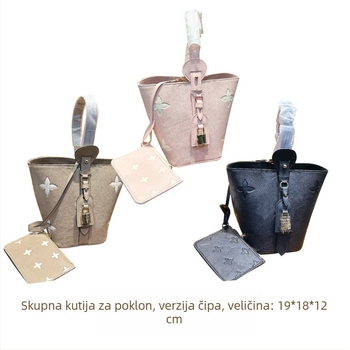 Ženska torbica od prave kože bucket, cilindričnog oblika s poklopcem, magnetsko zatvaranje, Oxford podstava, unutarnji džep s zipom i džep za telefon, 2-u-1 s malom torbicom