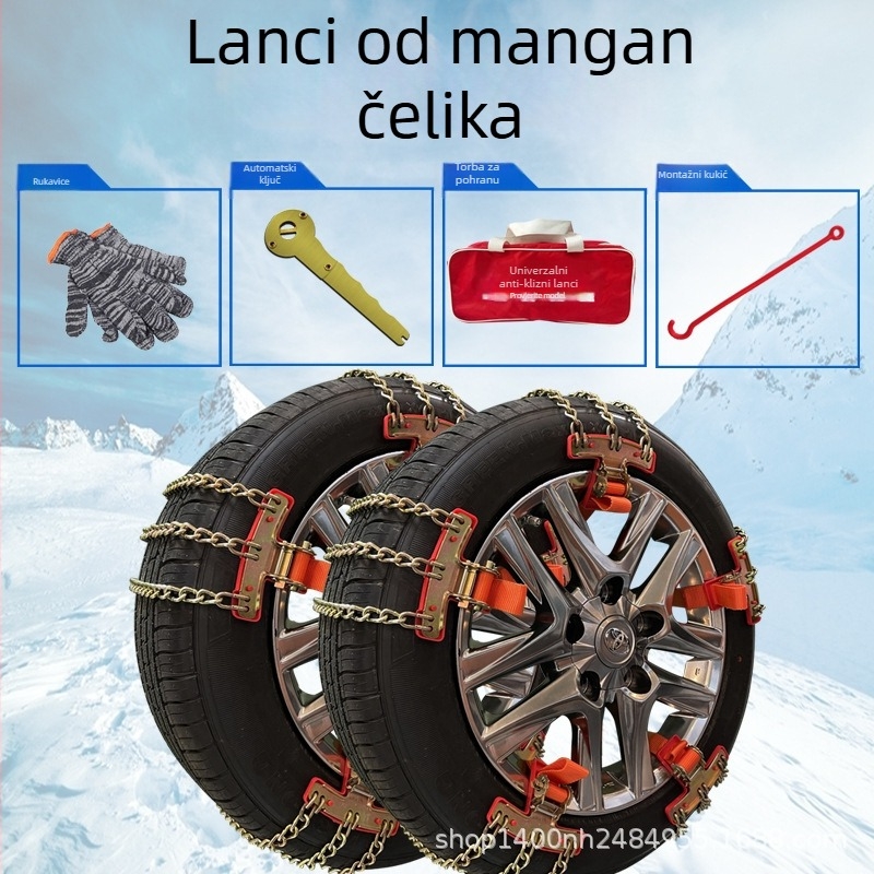 Automobilski lanac za proklizavanje, ojačan, nova generacija; univerzalan za limuzine i SUV; za gume širine 165–265 mm; kompatibilan s aluminijskim felgama