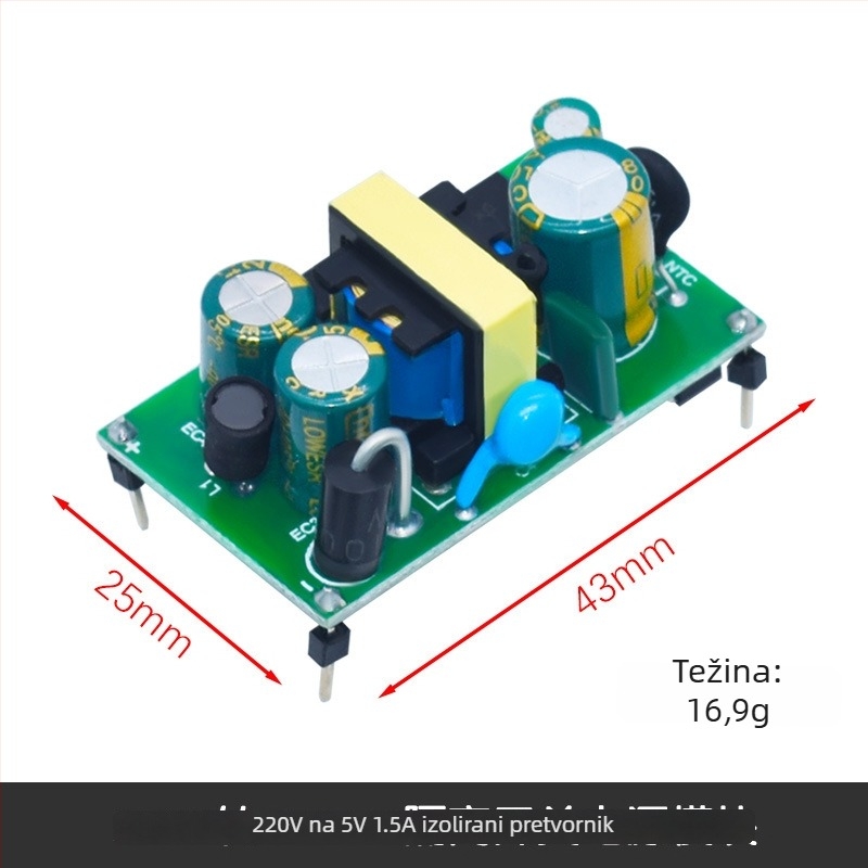 Izolirani AC-DC modul napajanja, ulaz 220V, izlazi 5V/9V/12V, struje 400/500/700 mA i 1A.