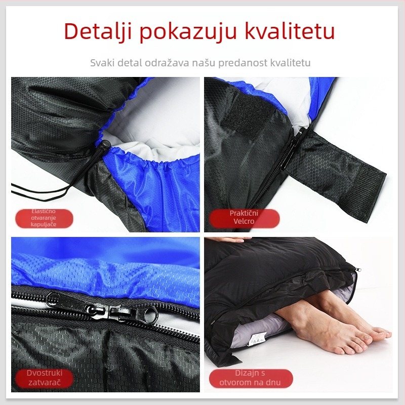 Spavaća vreća, kuvertni oblik, punilo od puh-pamučne smjese, podstava 210T pongee, tkanina 210T ripstop karirani uzorak