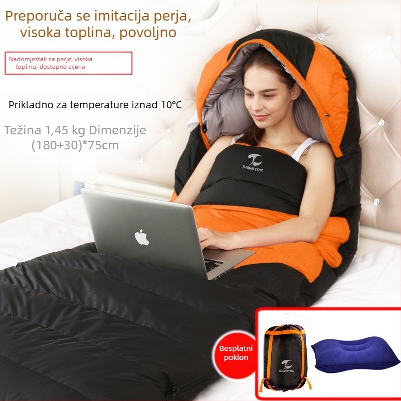 Spavaća vreća, kuvertni oblik, punilo od puh-pamučne smjese, podstava 210T pongee, tkanina 210T ripstop karirani uzorak