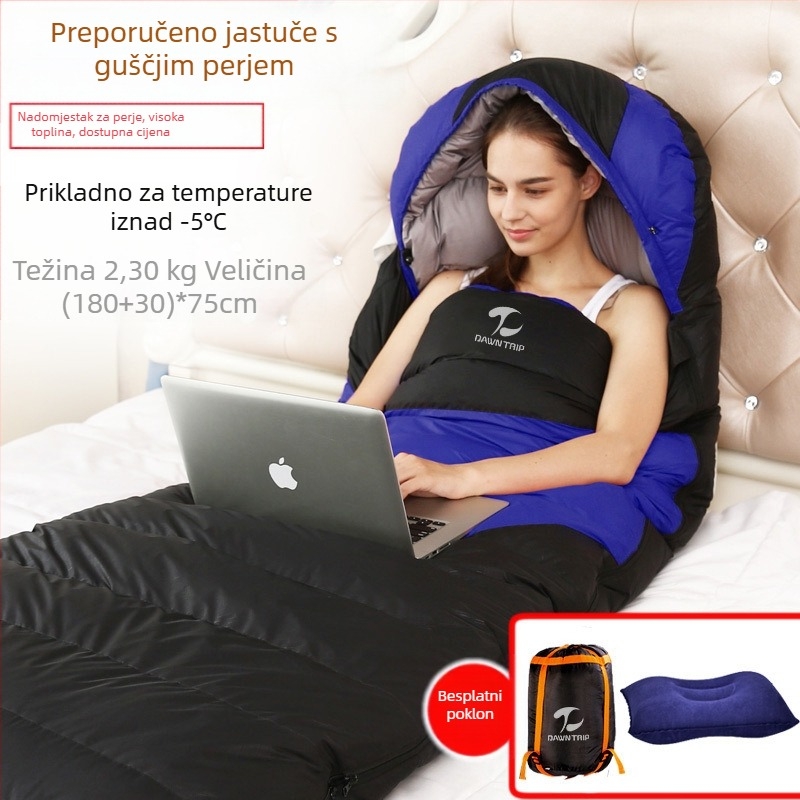 Spavaća vreća, kuvertni oblik, punilo od puh-pamučne smjese, podstava 210T pongee, tkanina 210T ripstop karirani uzorak