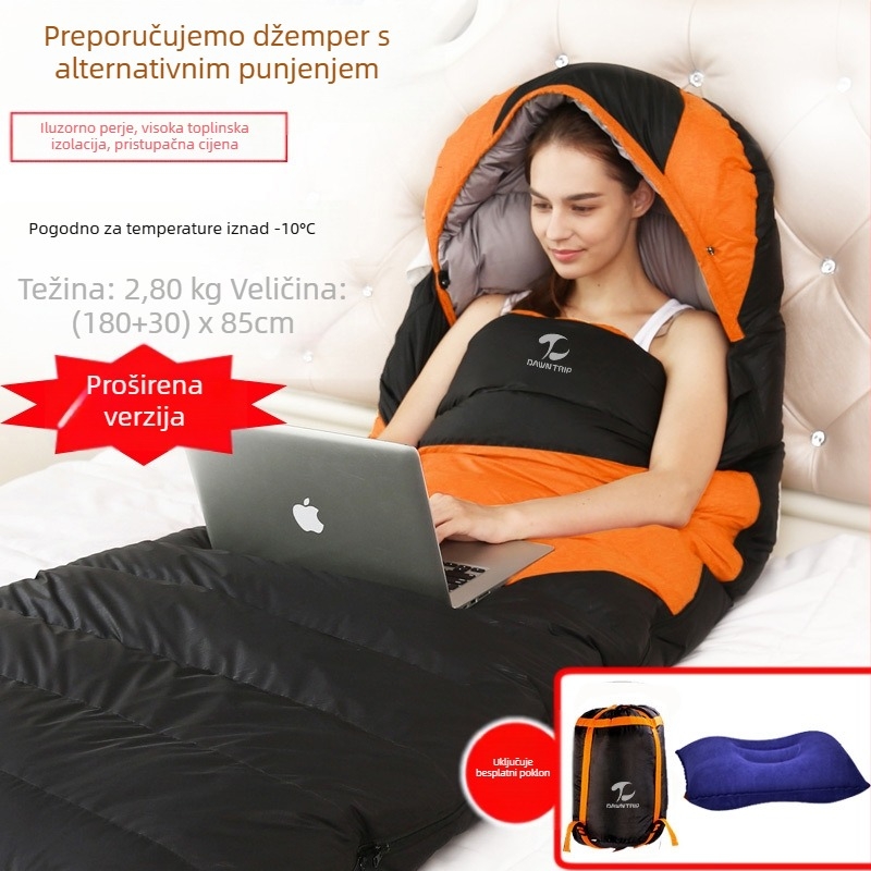 Spavaća vreća, kuvertni oblik, punilo od puh-pamučne smjese, podstava 210T pongee, tkanina 210T ripstop karirani uzorak