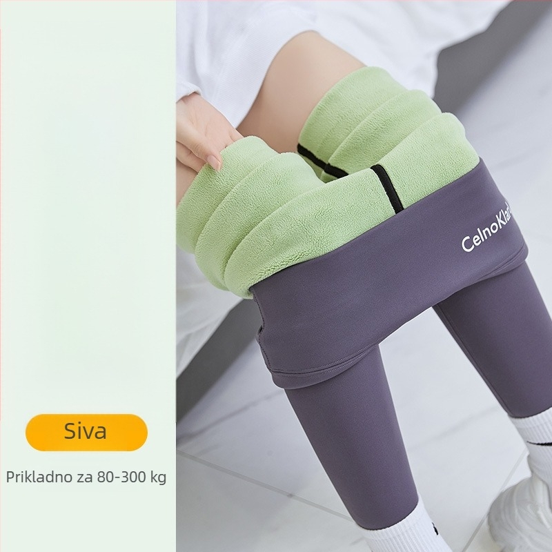 Hlače Sharkskin s flisom, ekstra debeli, visokim strukom, tople, za odrasle žene, uski kroj, hlače u stilu olovke, poliester