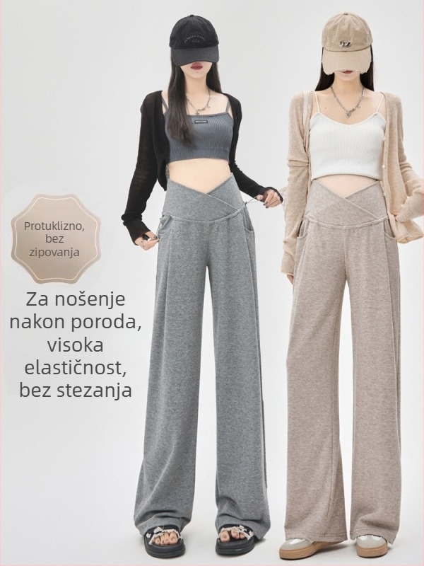 Trudničke hlače – širokih nogavica, niski struk, podrška za trbuh, materijal od pamuka i smjese, za sve sezone