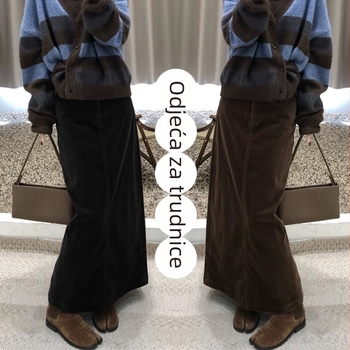 Trudnička suknja od korduroja, A linija, zima, srednja duljina