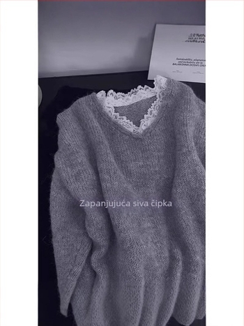 Džemper s V-izrezom, ležeran kroj, dugi rukavi, debeli pleteni materijal, poliester-nylon-spandeks