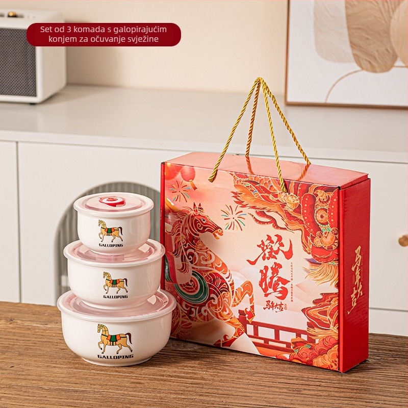 Keramička zdjela za rezance s tulipanim uzorkom, trodjelni set, mikrovalno sigurna, kapacitet 800–1000 ml