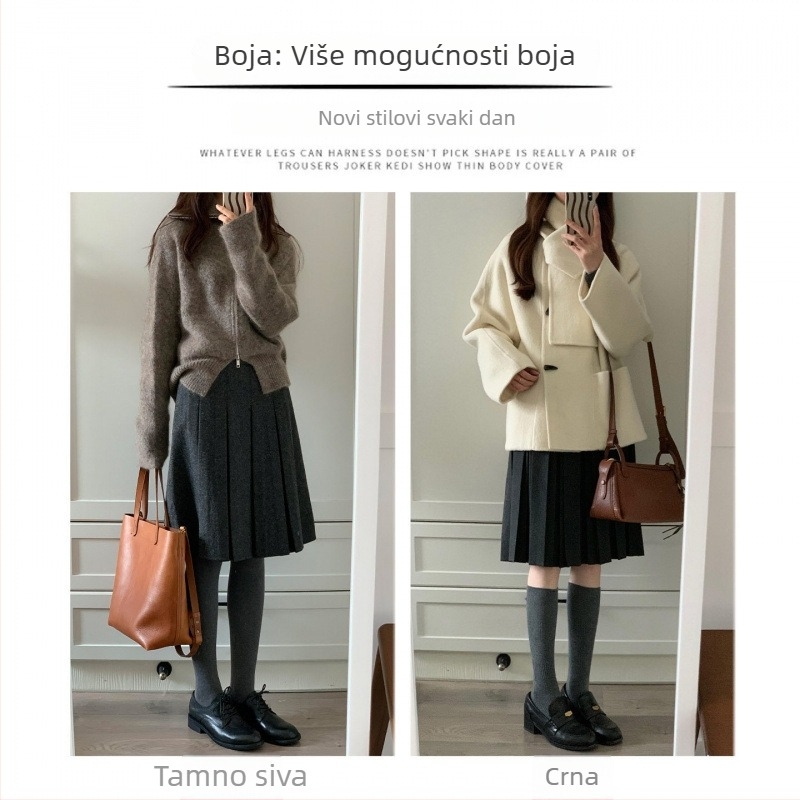 Trudnička plisirana suknja od vunene smjese, srednje duljine, jednobojna, zimski stil