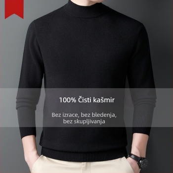 Muški kašmir džemper — polu-visoki ovratnik, širok kroj, dugi rukavi, 95% kašmir, Zima 2024