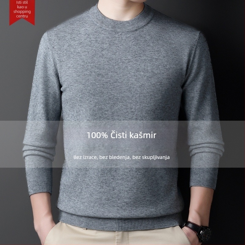 Muški kašmir džemper — polu-visoki ovratnik, širok kroj, dugi rukavi, 95% kašmir, Zima 2024