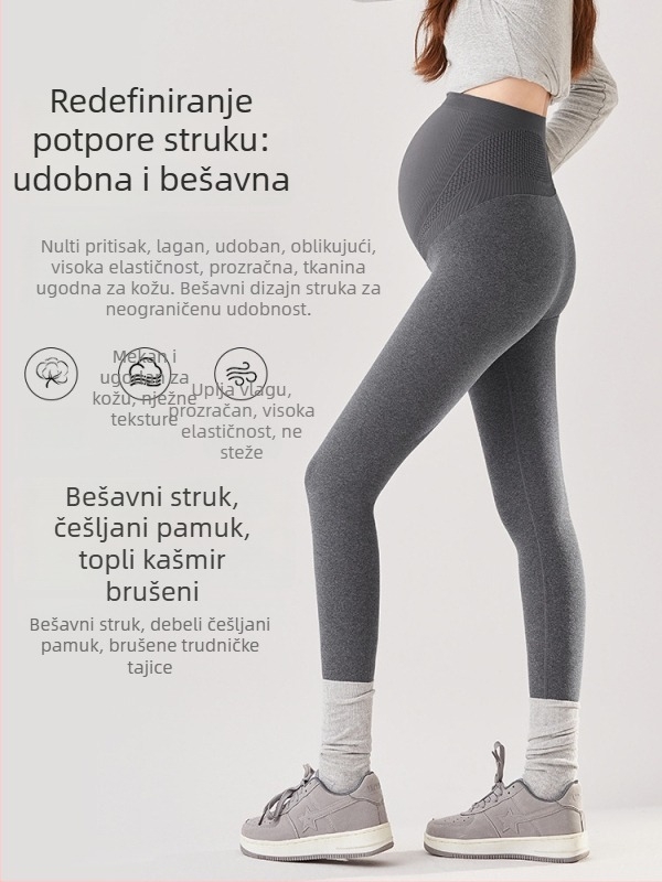Trudničke pamukaste jogice hlače s potporom trbuha, 95% pamuk, visoka elastičnost, duljina 9/10
