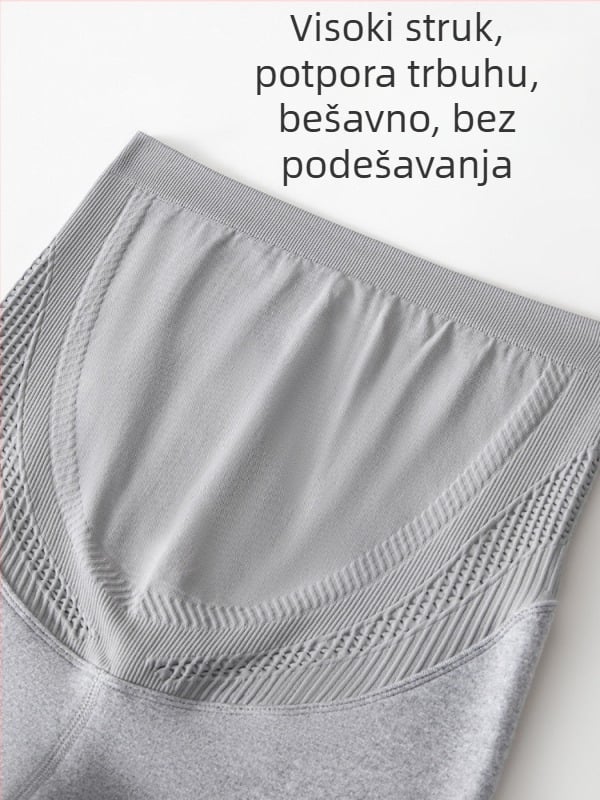 Trudničke pamukaste jogice hlače s potporom trbuha, 95% pamuk, visoka elastičnost, duljina 9/10