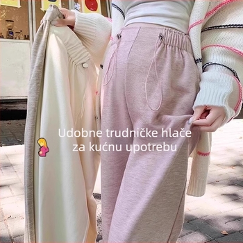Trudničke hlače od Air Cotton tkanine za toplinu, dugački kroj, blaga elastičnost.