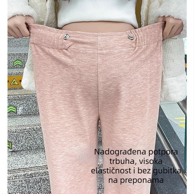 Trudničke hlače od Air Cotton tkanine za toplinu, dugački kroj, blaga elastičnost.