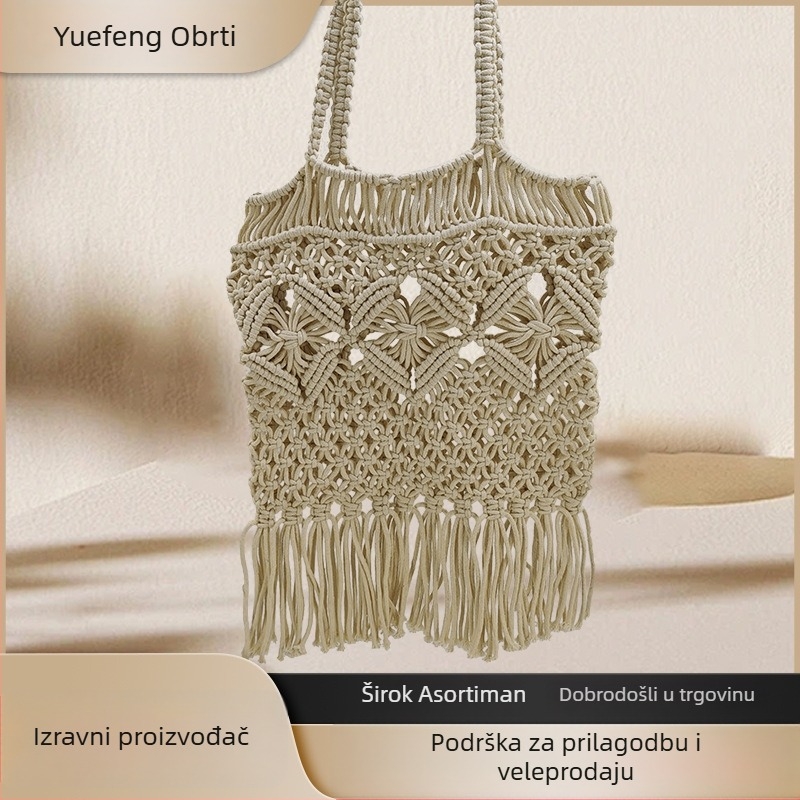 Ženska slamena crossbody torba - vertikalni kvadratni oblik, otvoren gornji dio, unutarnje pretince za telefon/ID/kameru, bez podstava, otvorena džep, dvostruke naramenice, proljeće 2024