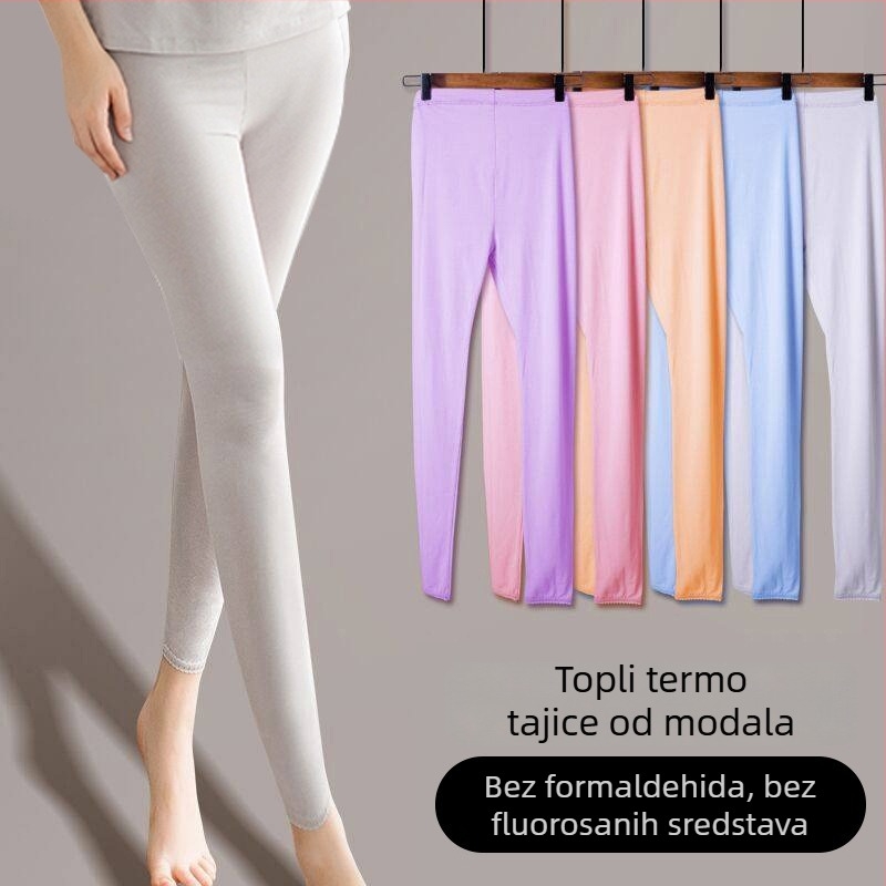 Trudničke tople hlače s podrškom za trbuh, Modal (90–95%), tanke, mikroelastične, uski kroj