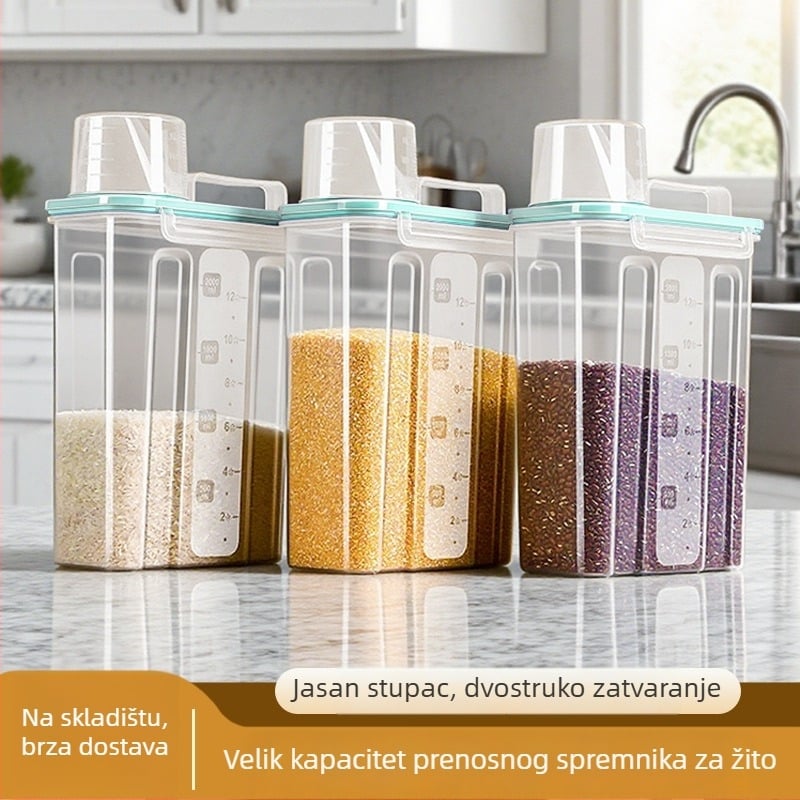 Kutija za skladištenje žitarica, kvadratni plastični spremnik, 1 sloj, kapacitet 1–2 l, moderni minimalistički stil