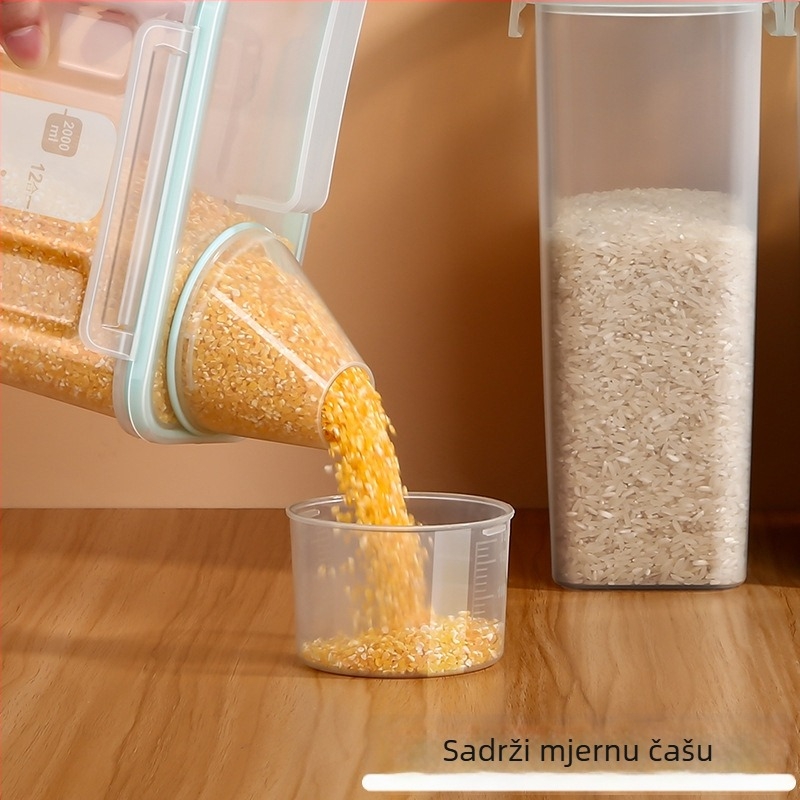 Kutija za skladištenje žitarica, kvadratni plastični spremnik, 1 sloj, kapacitet 1–2 l, moderni minimalistički stil