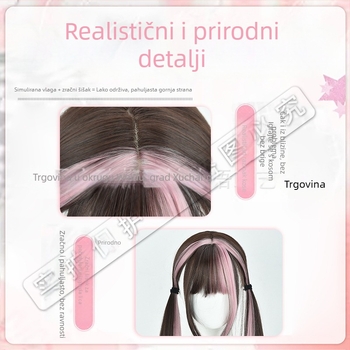 Lolita perika s dvije repiće, čokoladne pramenove i ružičasti prelazi, duga ravna kosa, japanski stil (materijal kose: vlakna otporna na visoke temperature; tehnologija obrade: mehanizam; frizura: rep; stil: prirodan; ton kože: bilo koji)