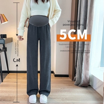 Trudničke hlače s flisom za zimu i jesen — široki kroj, visoki struk; glavni materijal 50–70%, drugi <30% Spandex.