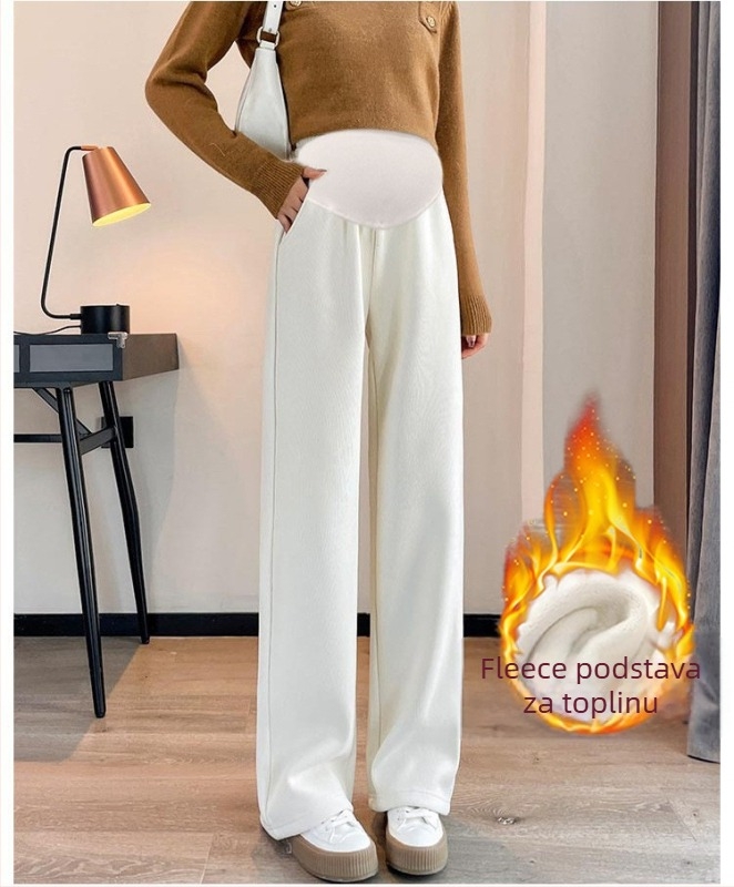 Trudničke hlače s flisom za zimu i jesen — široki kroj, visoki struk; glavni materijal 50–70%, drugi <30% Spandex.
