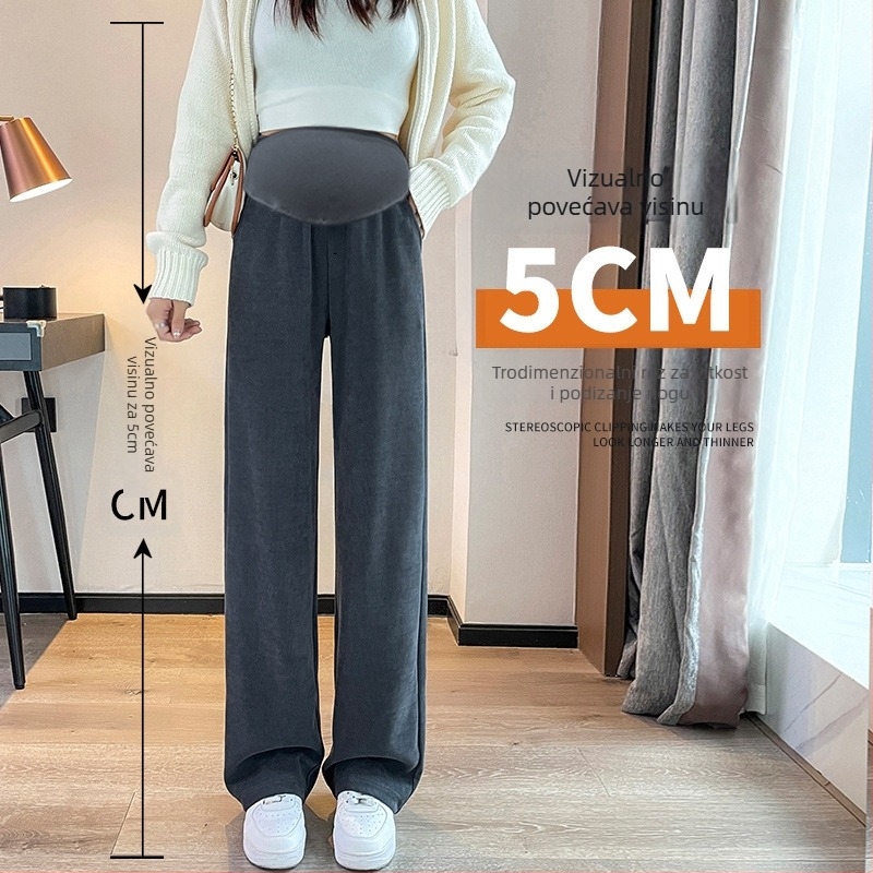 Trudničke hlače s flisom za zimu i jesen — široki kroj, visoki struk; glavni materijal 50–70%, drugi <30% Spandex.